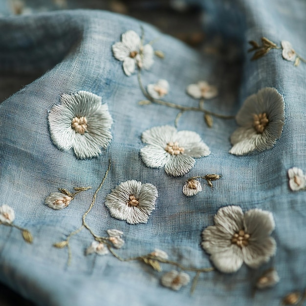 Ručná výšivka na lněnej tkanine